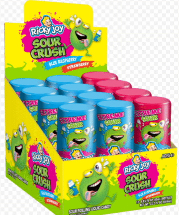 Ricky Joy Sour Crush Blue Raspberry & Strawberry <br><strong>Units Per Inner Case 12<br>Price Per Case</strong>(4 displays)